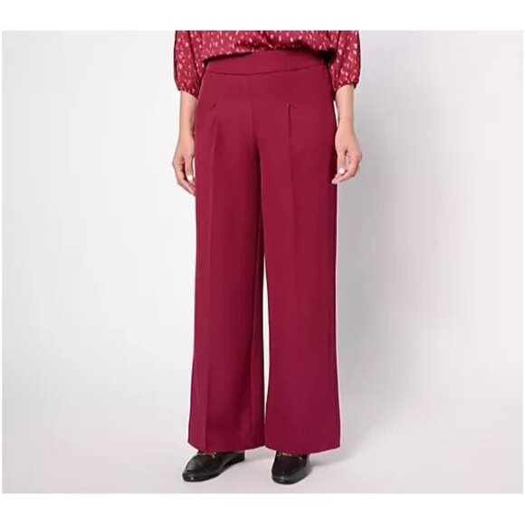Isaac Mizrahi Live! Regular Timeless Twill Wide Leg Pants Sangria S A609795 - Picture 1 of 2